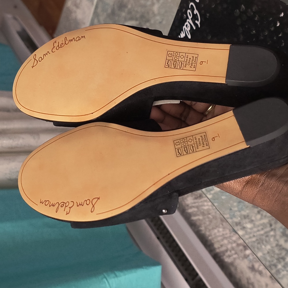 Sam Edelman Black Suede Open-Toe Slide Sandals - Picture 6 of 7